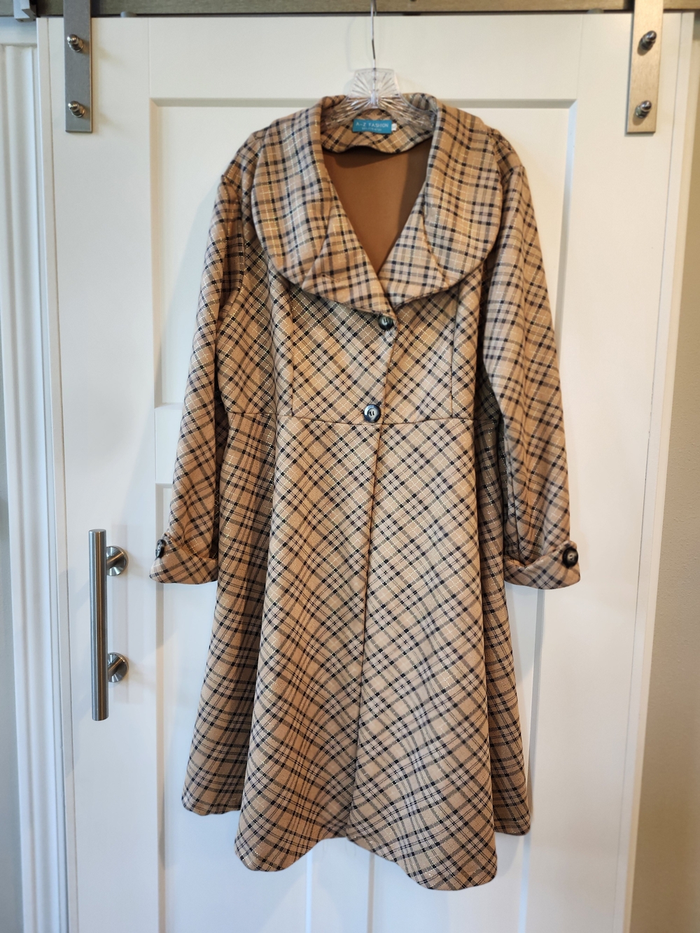 Plaid A-Line Trench Coat in Beige - Unbranded